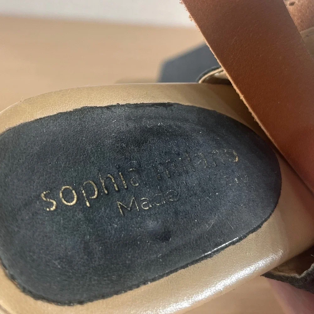 Made in Italy Sophia Milano Black Suede Leather Block Heel Slingback Sandals 9